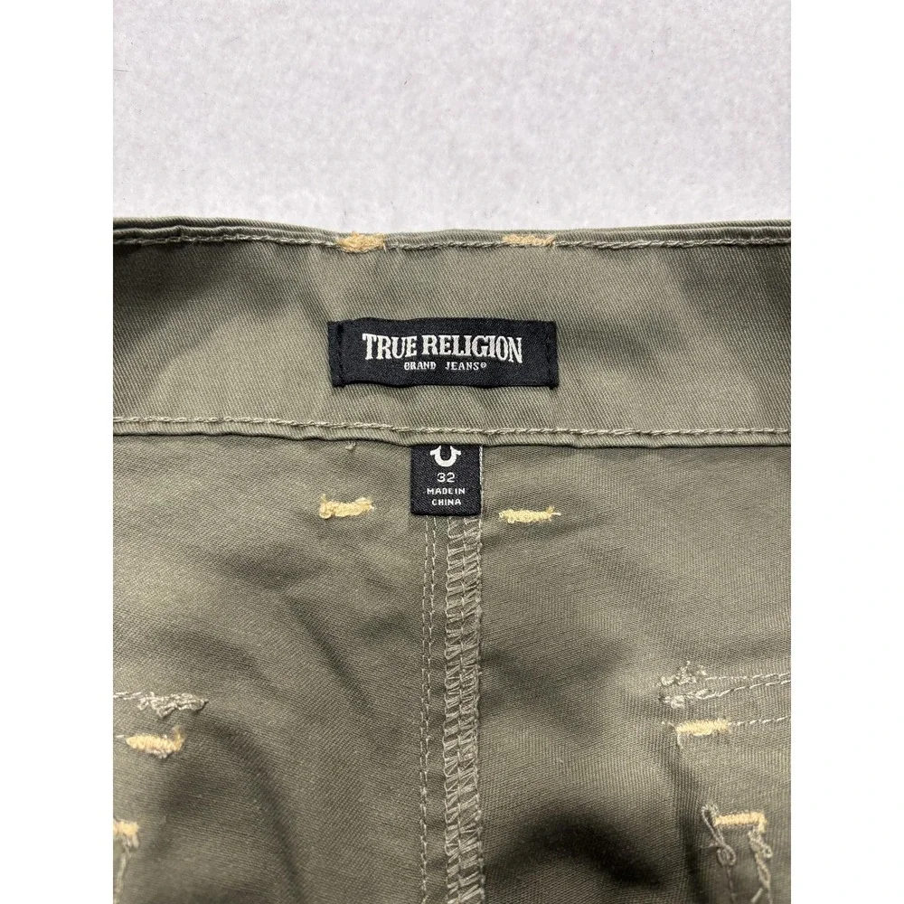 True Religion Mens 32 Green Cargo Shorts Canvas Utility Logo 12in Inseam Outdoor
